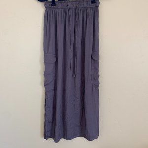 Aerie Grey Midi Skirt with Slits and Pockets